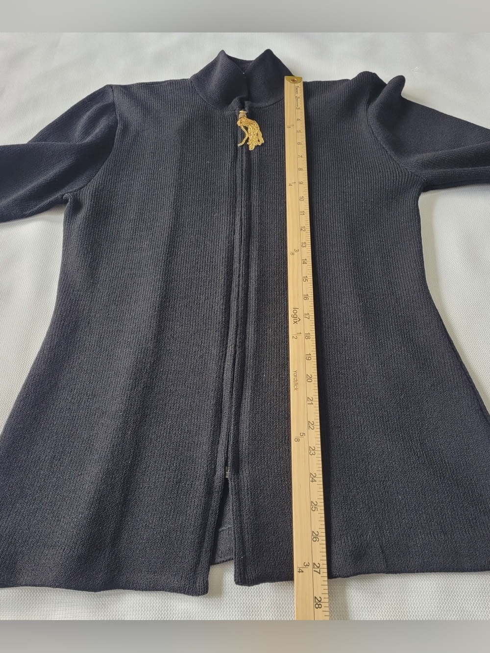 ✅ St.John black knit 2 piece suit Zipper Jacket with Gold Pull & Pencil skirt 6 - Picture 3 of 14